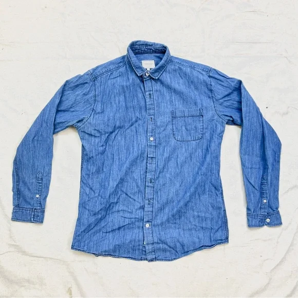 👕Frank & Oak👕 Chambray Denim Button Down Shirt - Size L - Picture 3 of 7